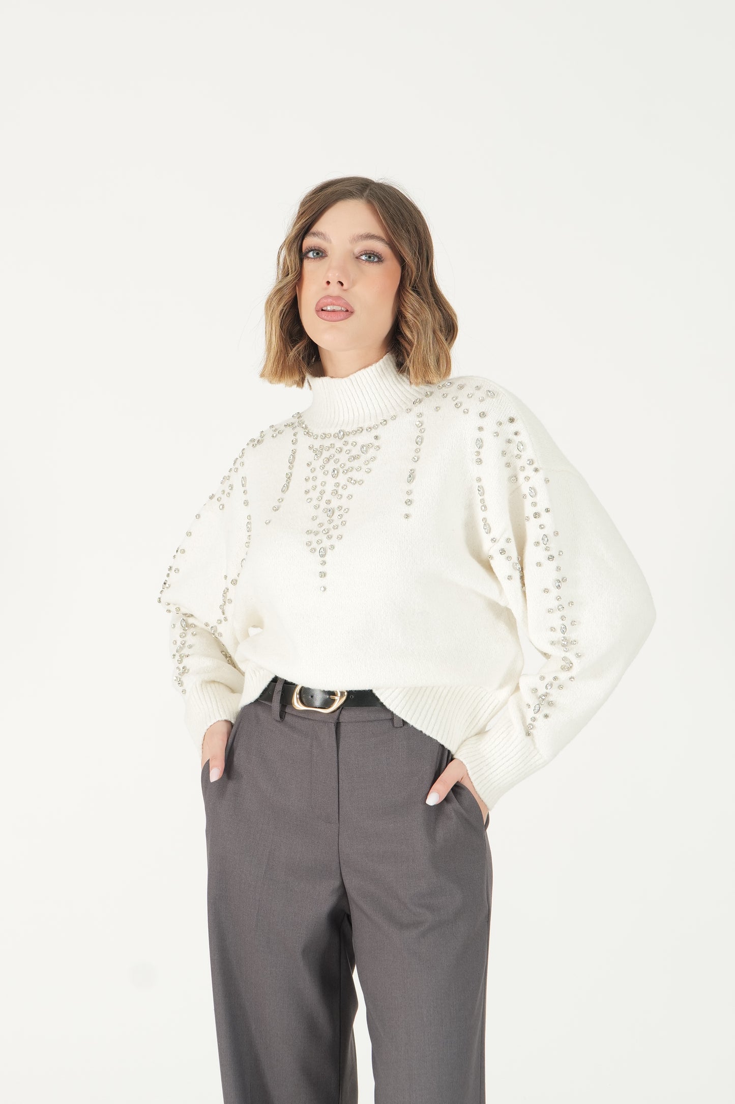 Maglione lupetto con strass