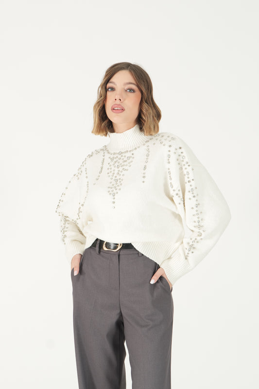 Maglione lupetto con strass
