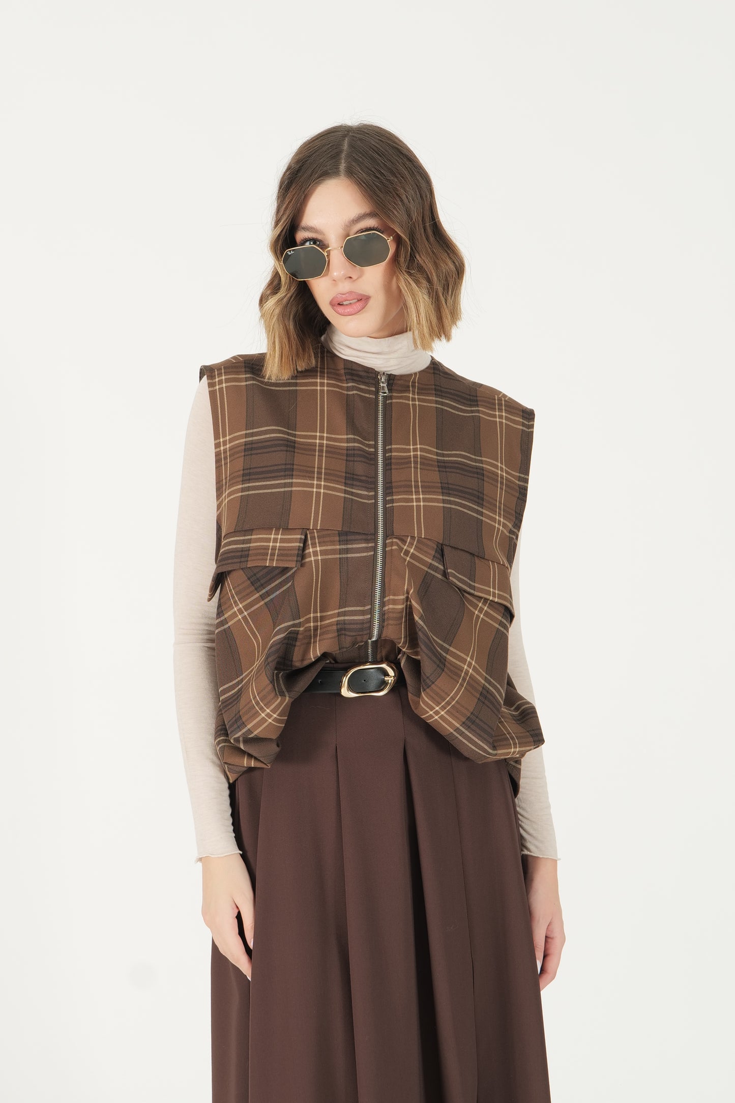 Gilet a quadri con zip