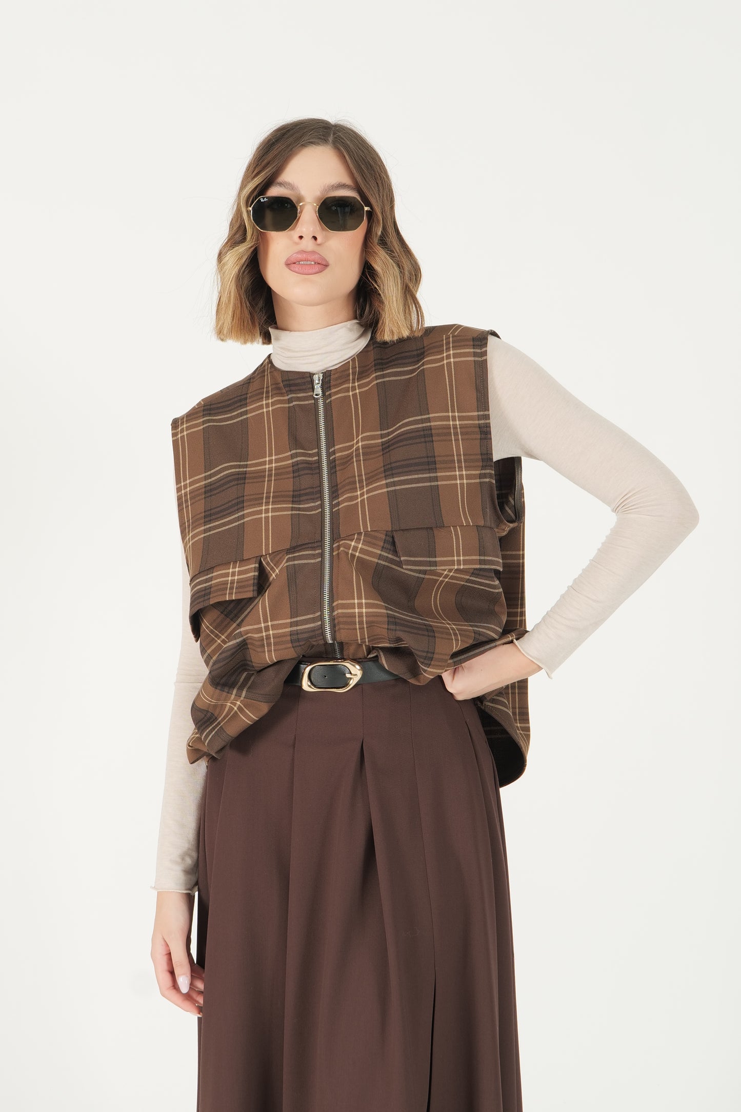 Gilet a quadri con zip