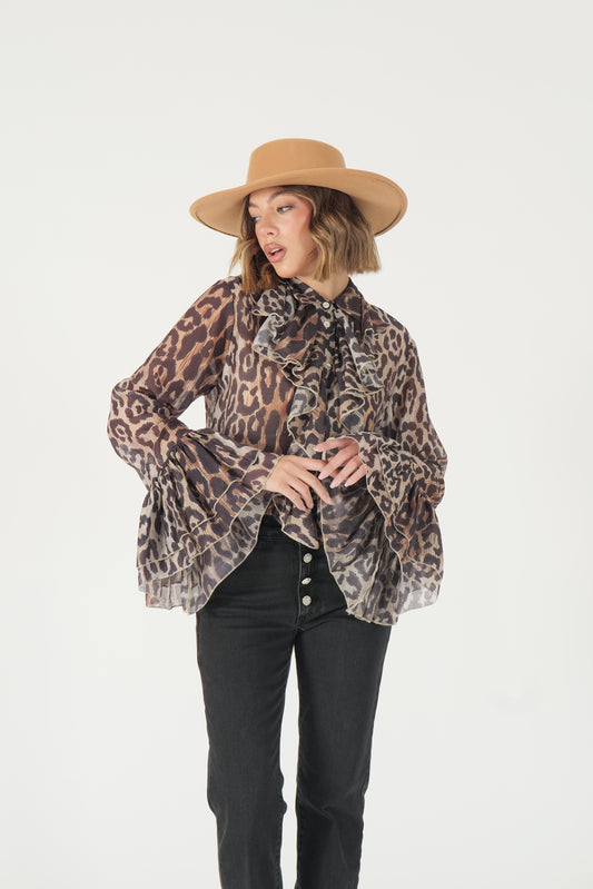 Camicia animalier con volant
