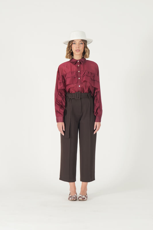 Pantalone vita alta con cintura