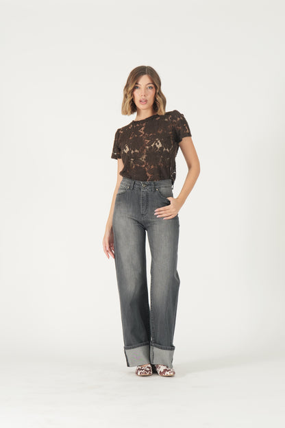 Jeans con risvolto grigio
