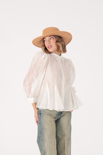 Camicia in voile con manica a palloncino