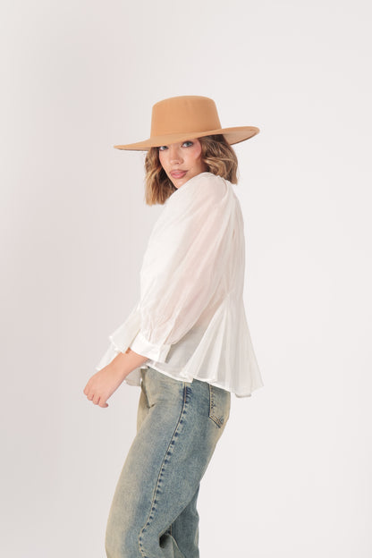 Camicia in voile con manica a palloncino
