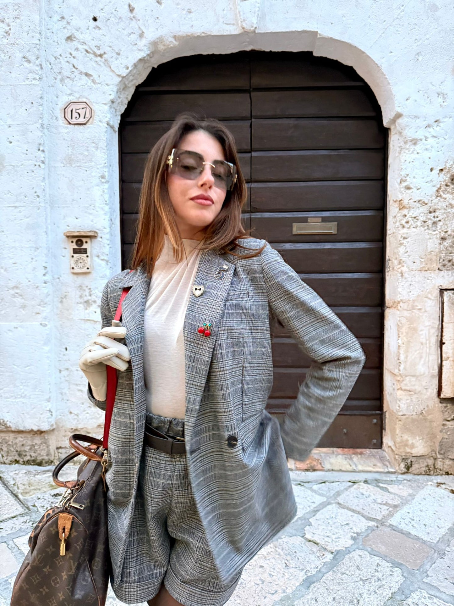 Pantaloncino a quadri con cintura